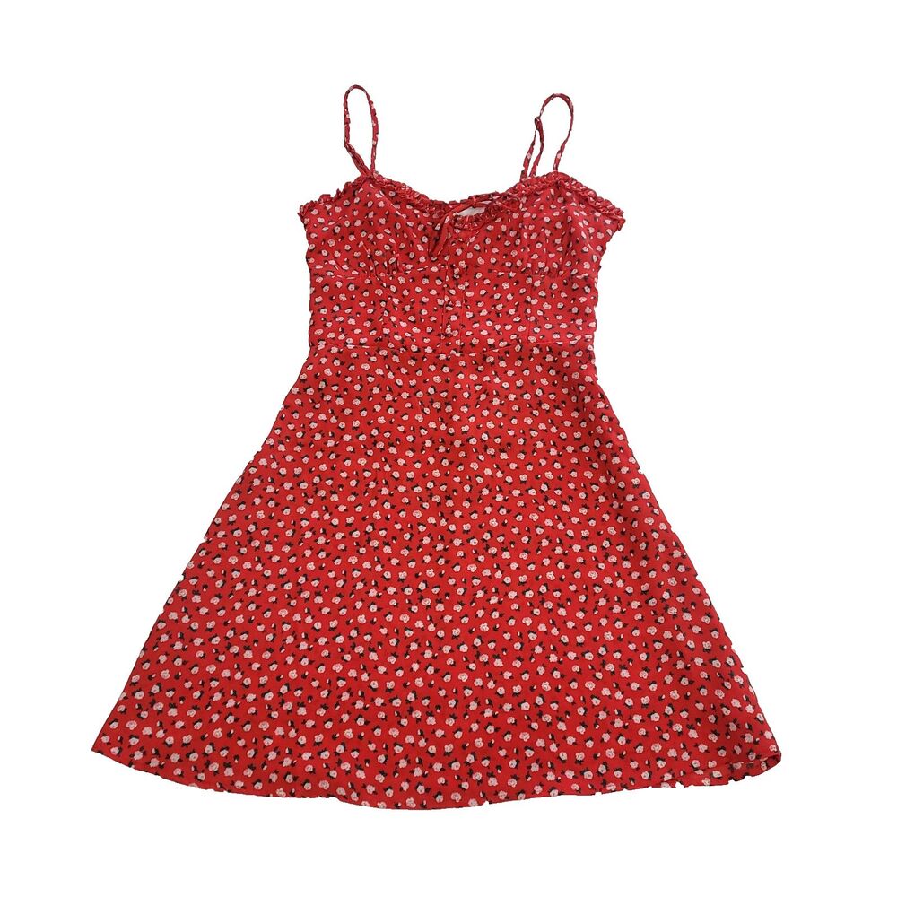 Babydoll Button Sweatheart Sundress Aeropostale S Red Milkmade Ditsy Floral - Picture 4 of 14